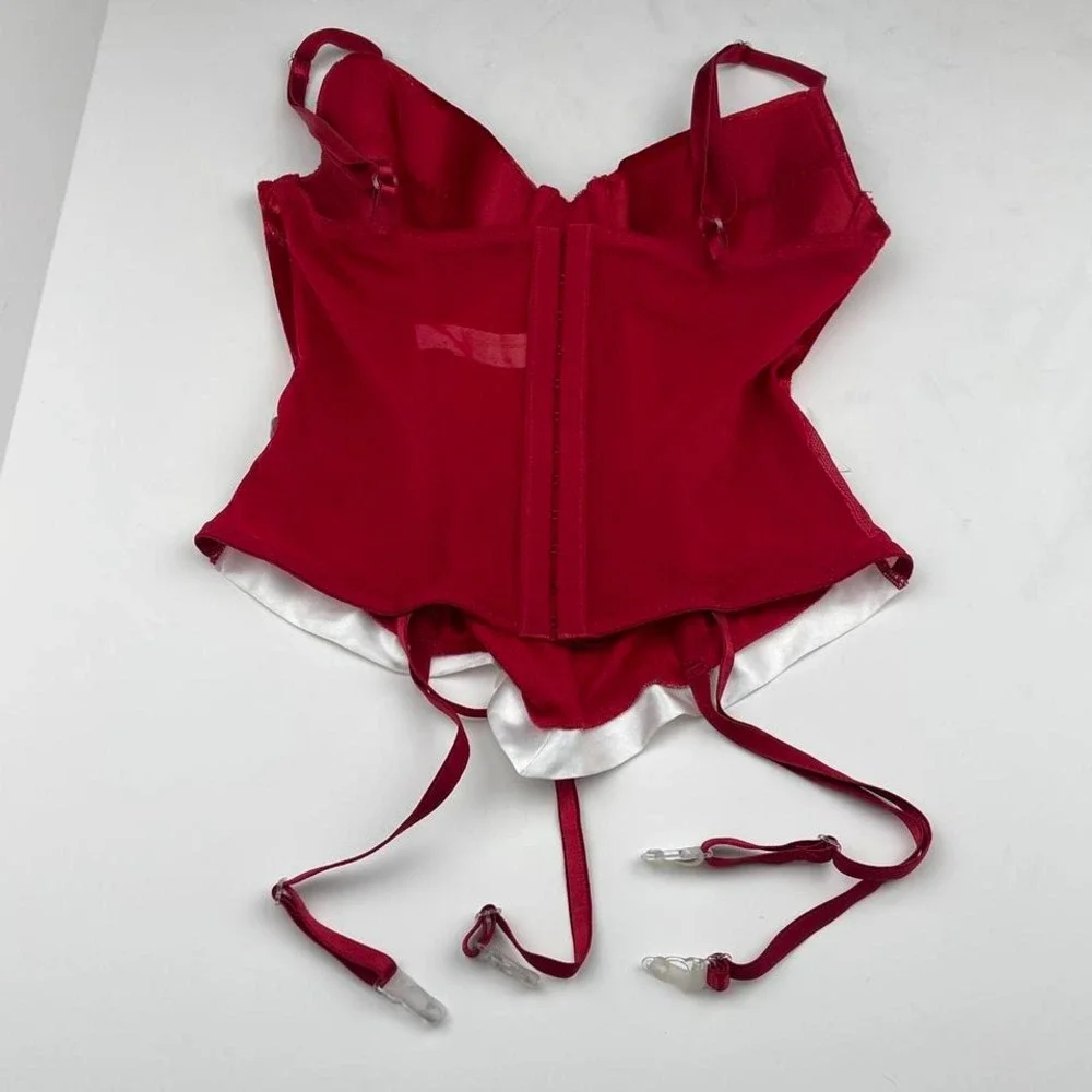 Y2K Velvet Bow Lingerie Corset Bodice Dark Red Holiday Women's Size Medium‎